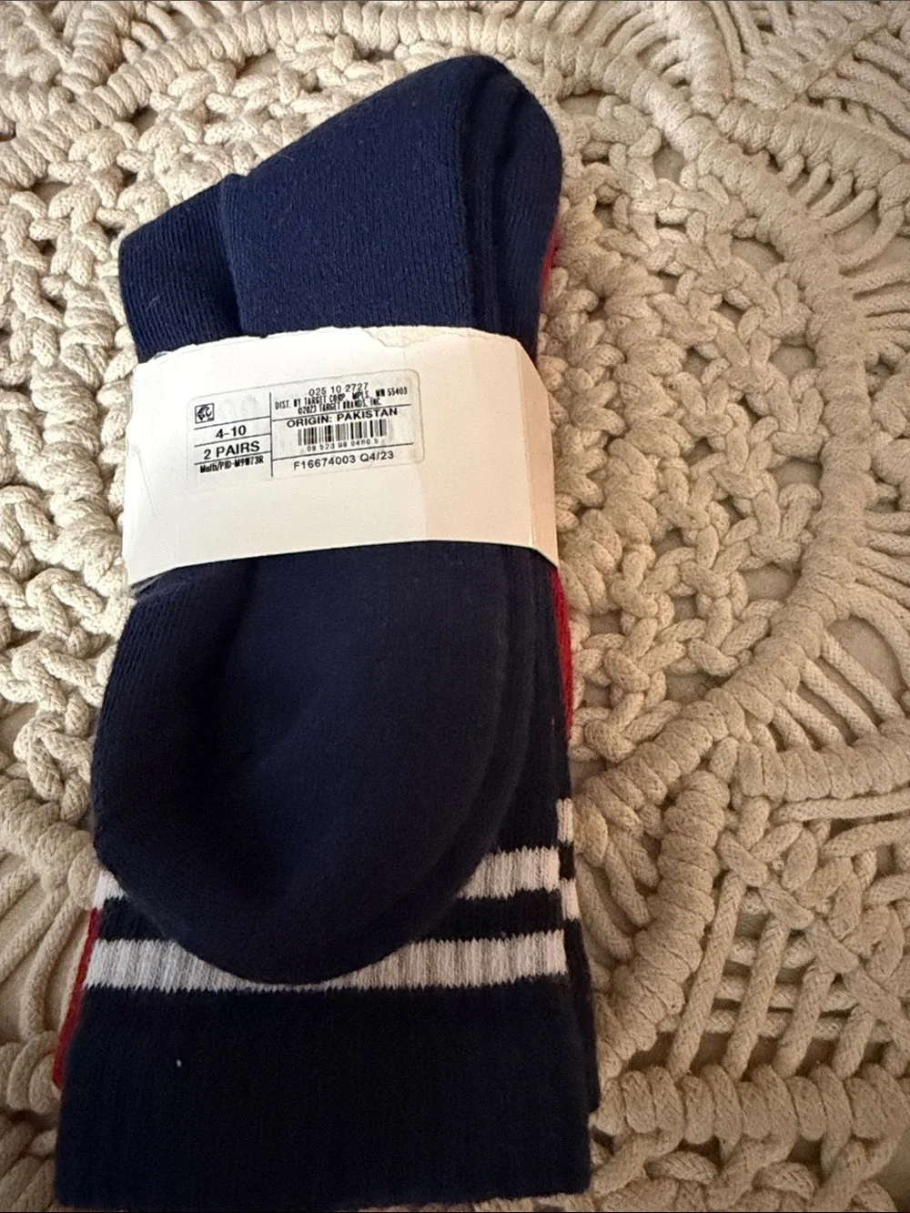 Old Navy Red Crew Socks with White Double Stripes